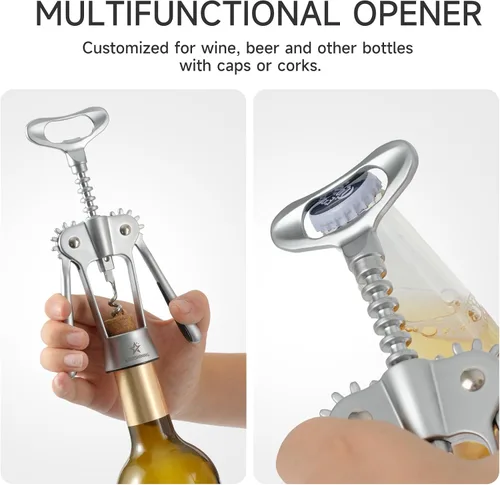 Miniatura 5 de Abridor de vino, sacacorchos de ala de alta resistencia para botellas de vino, abridor de botellas de vino con tornillo en espiral afilado, asas