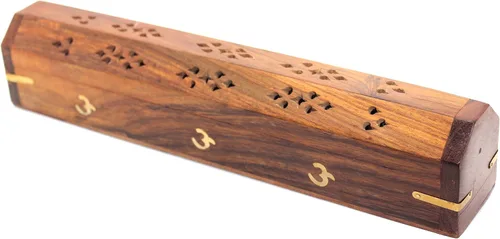 Miniatura 4 de Govinda® Quemador de incienso de ataúd de madera, elefante de 12 pulgadas, incrustaciones de latón, compartimento de almacenamiento