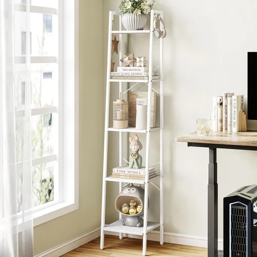 Miniatura 27 de Hzuaneri - Estantería escalera, estantería con soporte para libros, estante de almacenamiento de esquina independiente con 2 ganchos para oficina