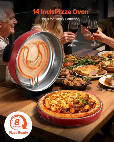 Miniatura 2 de VEVOR Horno de pizza, máquina eléctrica de pizza de 12 pulgadas, cocina eléctrica de pizzas de 1200 W con revestimiento antiadherente, apertura