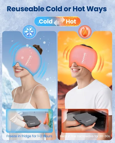 Miniatura 7 de ONLYCARE Gorro de alivio para migraña, máscara calmante para migraña, envoltura de gel de hielo para cabeza sin olor mejorada, terapia de frío