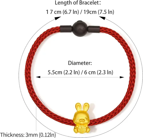 Miniatura 2 de ZHOU LIU FU Pulseras de oro real para mujer, pulsera de conejo de la suerte, joyería de oro de 24 quilates, pulsera roja, dije de oro sólido
