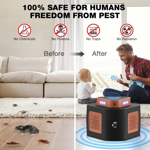 Miniatura 3 de Tirgo Repelente de ratones, enchufe ultrasónico, repelente de plagas ultrasónico para interiores, repelente ultrasónico de roedores de 360° con 4