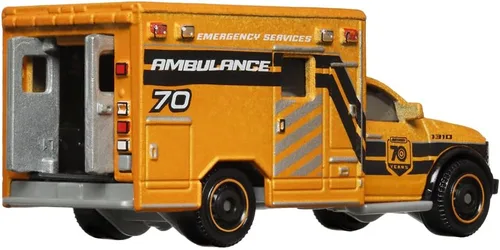 Miniatura 5 de Matchbox Moving Parts - Vehículo fundido a presión de 70 años de edición especial, HMV12 ~ Inspirado en la ambulancia Ram 2019 ~ 5/5 naranja y negro