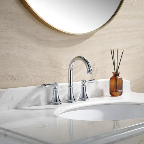 Miniatura 2 de TimeArrow Grifo de Lavabo de Baño Cromado de Dos Manijas de 8 Pulgadas Separado con 3 Orificios con Desagüe Pop-Up, Grifo Moderno de Arco Alto