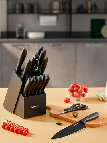 Miniatura 9 de D.Perlla - Juego de cuchillos de 15 piezas para cocina con bloque, juego de cuchillos de cocina aptos para lavavajillas con varilla afiladora, juego