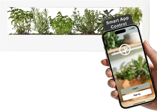 Modern Sprout Smart Landscape Growframe - Soporte para plantas montado en la pared con luz LED de cultivo - Control inteligente por aplicación -
