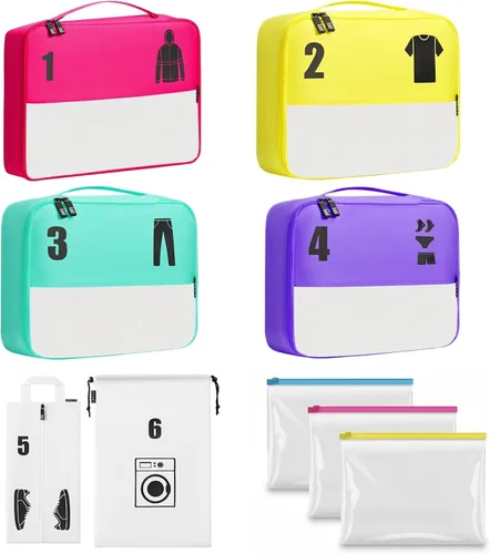 Cubos de equipaje para viajes para niños y adultos Coloridas bolsas de viaje organizador de equipaje de mano y mochilas Organizador de ropa ligero