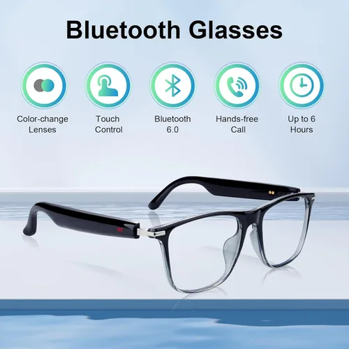 Miniatura 3 de Lentes inteligentes para hombres y mujeres, gafas Bluetooth de oreja abierta con altavoz, lentes que cambian de color de luz azul, control táctil