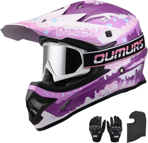 Miniatura 15 de OUMURS Casco de ATV Bicicleta de Tierra para Adultos con Gafas Guantes y Máscara Visera Solar Ajustable Casco de Motocicleta para Adultos Gris
