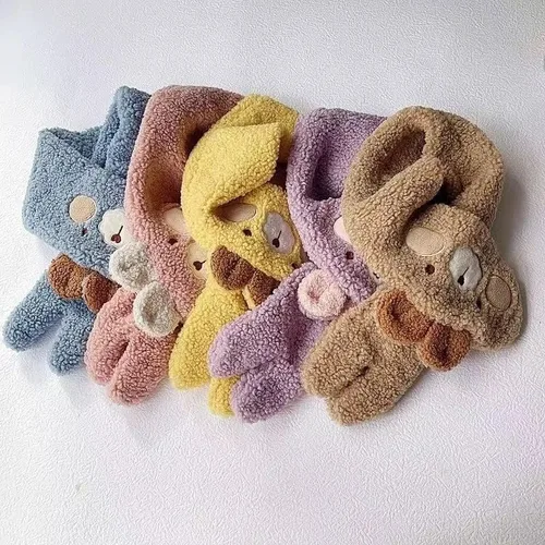 Miniatura 4 de DNLKWGO Conjunto de bufanda unisex para niños pequeños, gorro de bebé, lindo oso para invierno, gorro de invierno