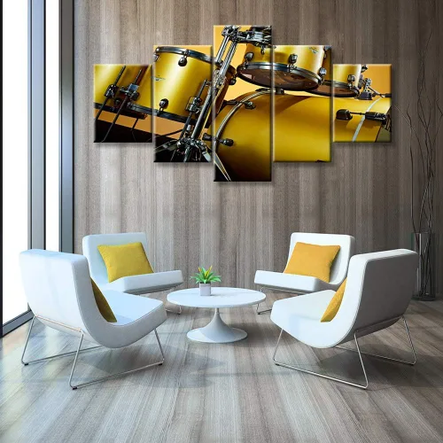 Miniatura 13 de Arte de pared en blanco y negro, kit de batería de jazz morado sobre fondo negro, pinturas de 5 paneles, lienzo, arte de pared para decoración