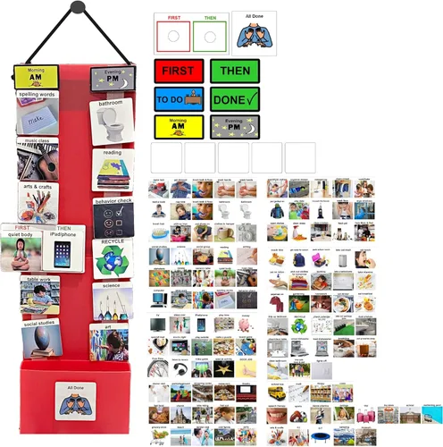 Miniatura 12 de Programa visual para niños – 133 tarjetas de plástico duraderas con imágenes y monedas con lazo suave Tabla de rutina diaria y recompensas por