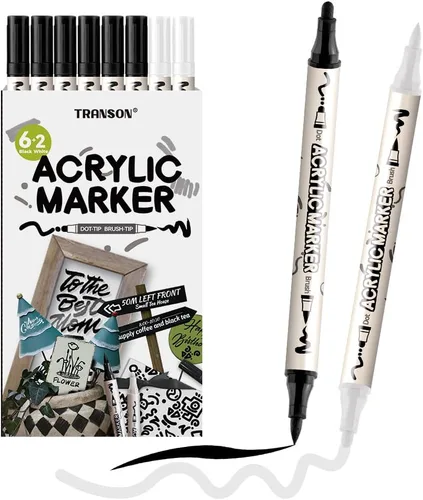 Miniatura 11 de TRANSON Juego de rotuladores de pintura acrílica de doble punta de 12 colores para lienzo de madera, madera, cuero, cerámica, pintura de bricolaje
