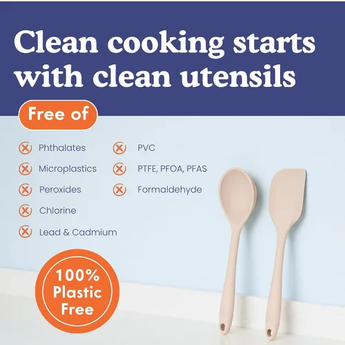 Miniatura 4 de Juego de 8 utensilios de cocina de silicona de platino no tóxico – Cucharas y espátulas de cocina antiarañazos, 100% libre de plástico, núcleo