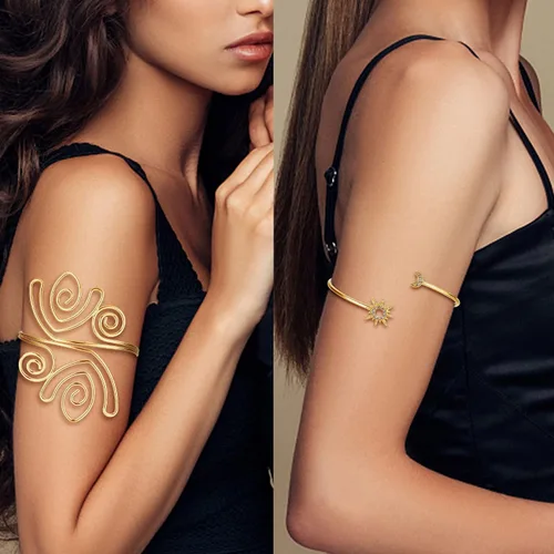 Miniatura 7 de UBGICIG 6 pulseras de brazo para mujer pulseras de brazo plateado dorado brazalete de hoja de remolino dorado pulsera ajustable