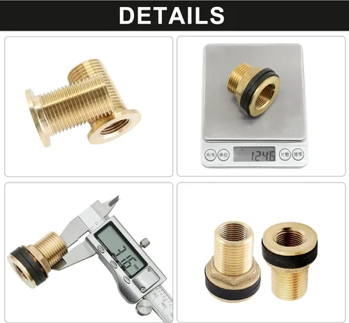 Miniatura 5 de 2 piezas de accesorios de mamparo de latón, conector de tanque de agua macho de 1/2 pulgada hembra de 3/4 pulgadas con 2 anillos de goma