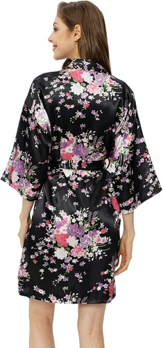 Miniatura 4 de DITSONEO Bata floral para mujer, bata de satén de seda para dama de honor, para boda, vestido de vestir, kimono, ropa de dormir