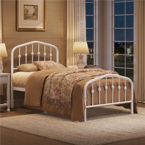 Miniatura 3 de Yaheetech - Base de cama metálica de tamaño individual con cabecera y estribo de estilo victoriano, fácil de ensamblar, sin necesidad de somier