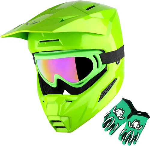 Miniatura 24 de 1Storm Casco de motocross juvenil ATV BMX Dirt Bike Go Kart Skate para niños, multideportes, adolescente, blanco brillante + gafas + guantes Paquete