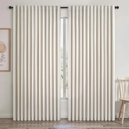 Miniatura 39 de Topfinel Cortinas opacas, blanco beige, 2 paneles, ventanas pequeñas, textura, mezcla de lino, bohemia, abedul, rural, gancho, bolsillo trasero