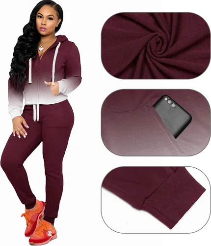 Miniatura 5 de FANDEE Conjunto de dos piezas para mujer, conjunto casual de sudadera con capucha y bolsillos