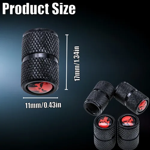 Miniatura 2 de 4 tapas de vástago de válvula de neumático con calavera, tapas universales de válvula de neumático de aleación de aluminio con anillo de goma O