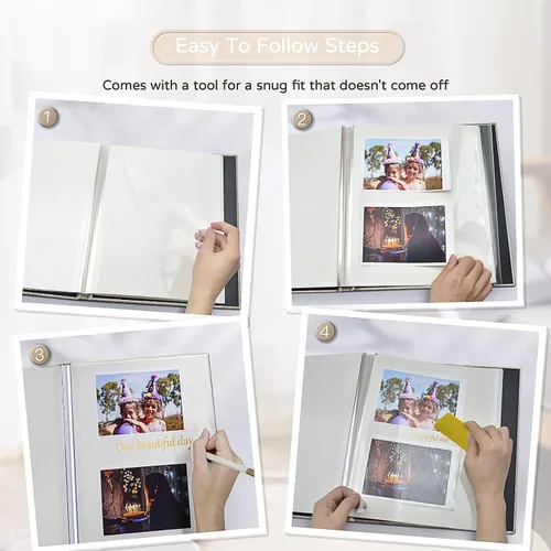Miniatura 4 de Popotop Álbum de fotos grande autoadhesivo 4x6 5x7 8x10 Álbum de recortes DIY Libro de imágenes, Regalos para mamá, familia, bebé y boda, con Beige