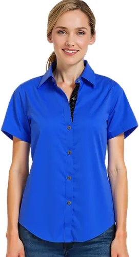 Miniatura 10 de Jandukar Camisas con botones para mujer, camisas de trabajo de manga corta para mujer, tops de oficina