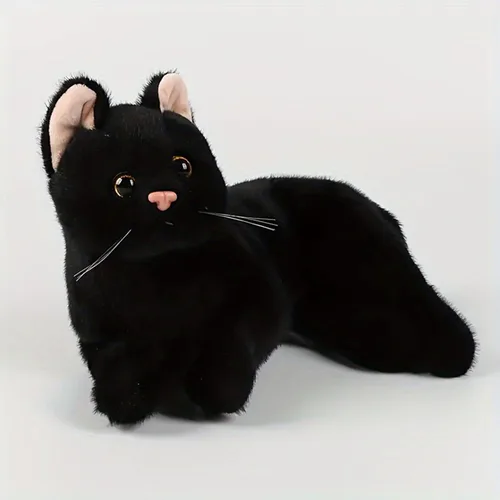 Miniatura 8 de Juguete de peluche suave de gato negro, gato negro realista de 12 pulgadas, regalo para niños y niñas (negro)