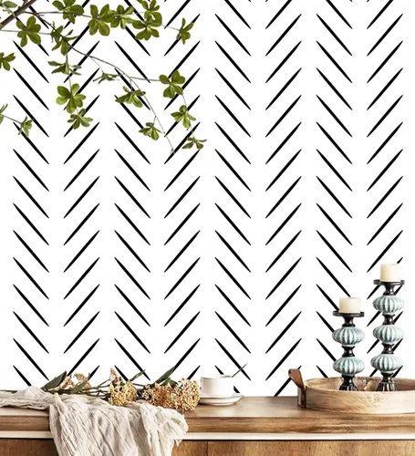 Yun-aeon Papel tapiz de espiga en blanco y negro de 17.5 x 160 pulgadas, moderno papel de contacto geométrico extraíble, papel tapiz autoadhesivo