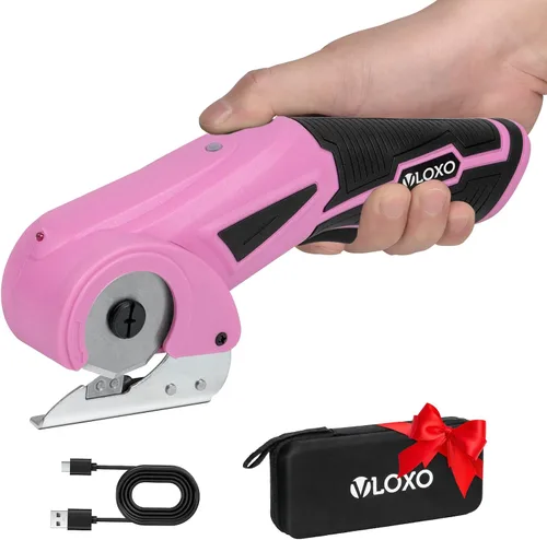 Miniatura 10 de VLOXO Tijeras eléctricas inalámbricas, cortador de cartón recargable de 4 V con bloqueo de seguridad y luz LED, potente cortador de tela
