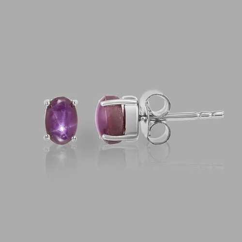Miniatura 5 de Pendientes de tuerca ovalados con forma ovalada de rubí en plata de ley 925 para mujeres y niñas, Gema, rubí