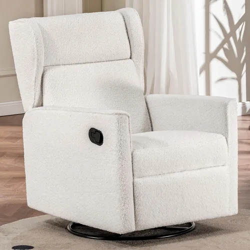 Miniatura 4 de COMHOMA Mecedora para Cuarto de Bebé Teddy Tapizada Mecedora Giratoria Reclinable Manual Deslizante Silla Reclinable para Sala de Estar Dormitorio