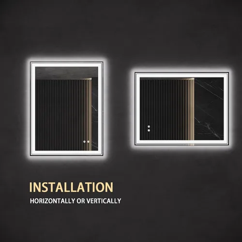 Miniatura 9 de Espejo de baño iluminado por LED de 36 x 28 pulgadas, montado en la pared, memoria antivaho con brillo ajustable, luz delantera y trasera, espejo