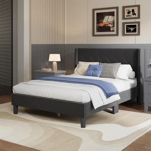 Miniatura 13 de Avenco Base de cama de tamaño matrimonial, base de cama tapizada con cabecera ajustable de 3 alturas, fácil montaje sin herramientas