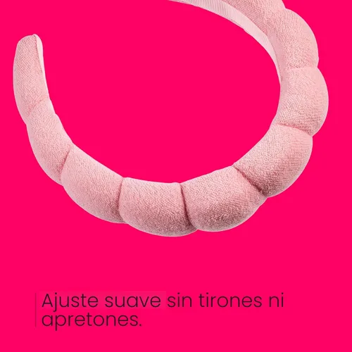 Miniatura 4 de Conair Diadema de spa para maquillaje y lavado facial, diseño de burbujas rosas, 1 unidad, diadema ultraabsorbente de microfibra para lavarse
