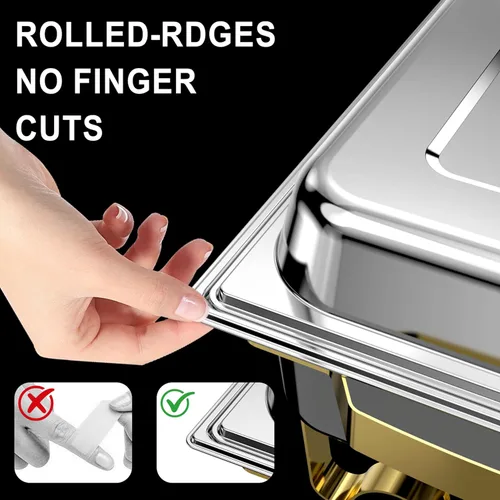 Miniatura 3 de Platos de roce para buffet, paquete de 4, 11 cuartos cuadrados [tamaño grande y resistente] Calentadores de alimentos de acero inoxidable para Oro
