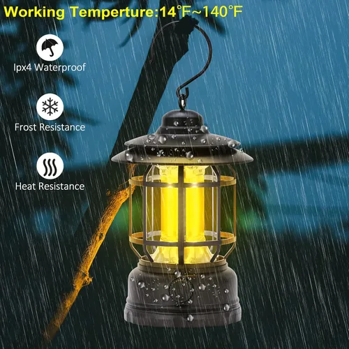 Miniatura 2 de Faroles LED para campamento, estilo vintage, color negro, paquete de 2 Recargable, portátil, atenuación continua, impermeable IP44, luz colgante