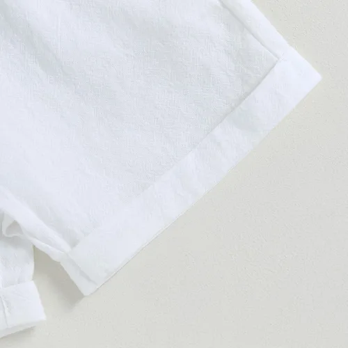 Miniatura 7 de AEEMCEM Conjunto de 2 piezas de camisa y pantalones cortos de algodón de lino de algodón de color liso para niños pequeños