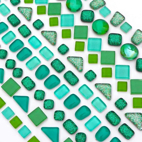 LITMIND Azulejos de mosaico de cristal irregulares verdes surtidos, paquete de valor de 9 onzas, perfecto para manualidades de arte, proyectos de