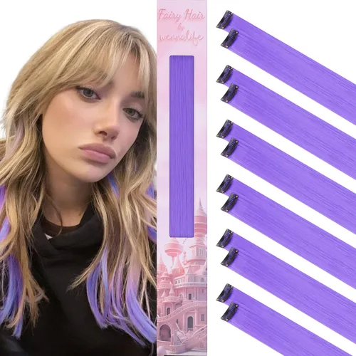 Miniatura 55 de Wennalife 12 piezas de extensiones de cabello azul con clip, extensiones de cabello con clip de colores para niños, pinzas de cabello arcoíris