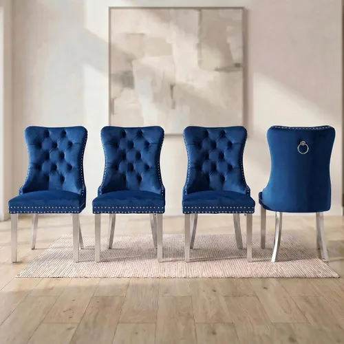 Miniatura 143 de OVENTA Juego de 6 sillas de comedor modernas tapizadas copetudas, sillas de comedor de terciopelo beige cálido con patas de madera maciza, sillas