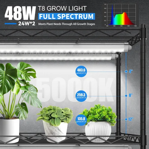 Miniatura 3 de JESLED Luces de cultivo impermeables para plantas de interior, 2 pies de espectro completo 5000K LED para inicio de semillas, plántulas y verduras
