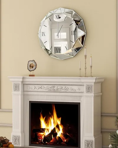 Miniatura 2 de SHYFOY Reloj de pared decorativo, reloj grande de 24 pulgadas con espejo para pared, reloj moderno de plata con movimiento silencioso, relojes
