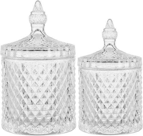 Miniatura 10 de Paquete de 2 Portacotonetes Frascos de Boticario de Vidrio Grueso con Tapa para Decoración de Baño Organizador de Almacenamiento para Hisopos