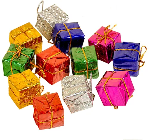 Mini adornos brillantes para árbol de Navidad, juego de 24 piezas, envueltas en papel de aluminio, cajas de decoración