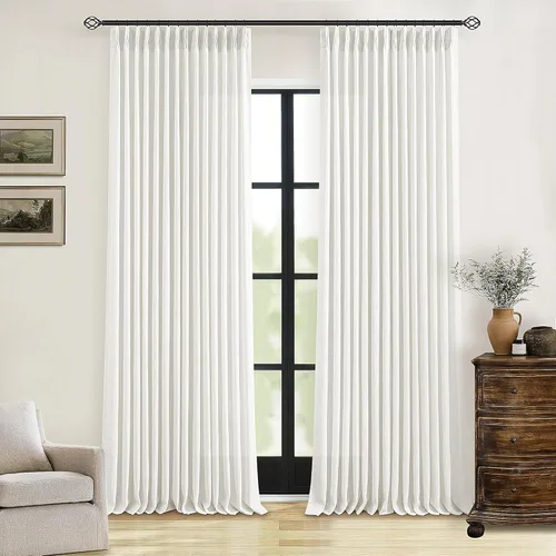 Miniatura 163 de Cortinas de lino natural con pliegues fruncidos de 120 pulgadas de largo para sala de estar, cortinas plisadas con ganchos y lengüeta trasera