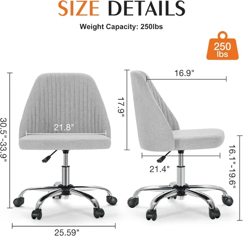 Miniatura 2 de Sweetcrispy Silla de tocador sin brazos, bonita y cómoda silla de escritorio para oficina en casa con ruedas, moderno asiento de trabajo tapizado
