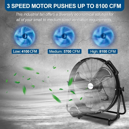 Miniatura 2 de BILT HARD Ventilador de tambor industrial de alta velocidad 8100 CFM de 24 pulgadas, ventilador de taller de metal de inclinación resistente de 3